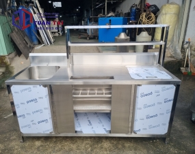 Quầy pha chế inox có chậu rửa và thùng đá cách âm