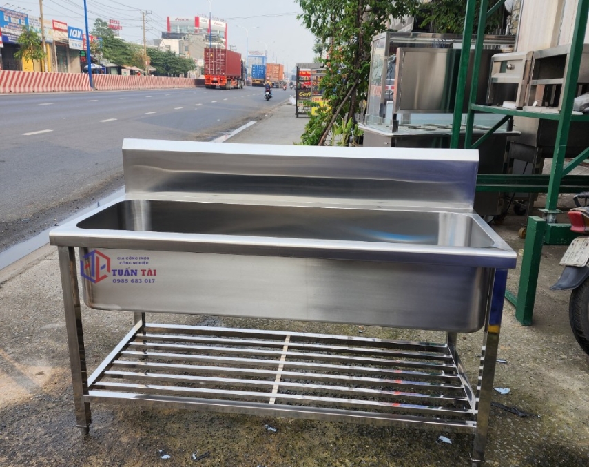 BỒN RỬA INOX 1 NGĂN LỚN 2 VÒI 