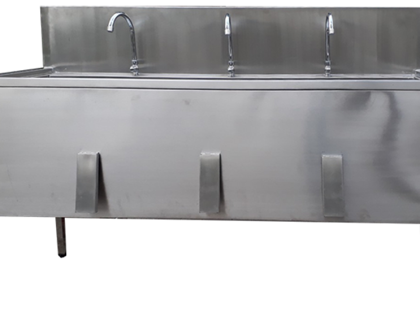 Bồn rửa tay inox 5 vòi dùng trong nhà máy, trường học, Nhà Hàng