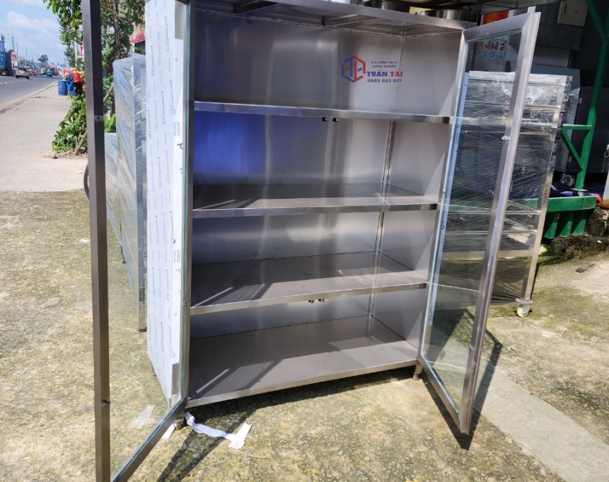 TỦ INOX 4 TẦNG CỬA KÍNH 