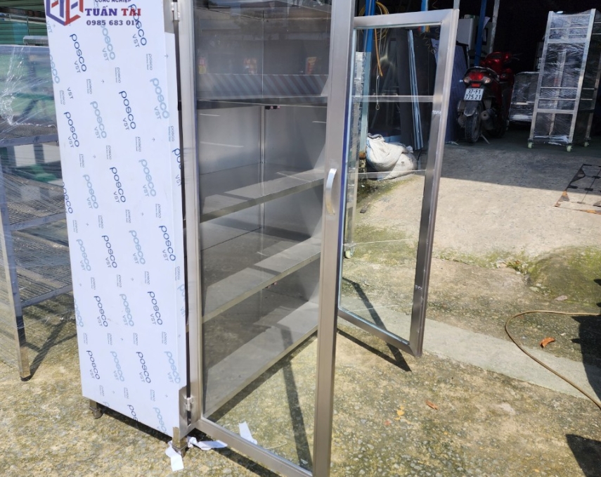 TỦ INOX 4 TẦNG CỬA KÍNH 